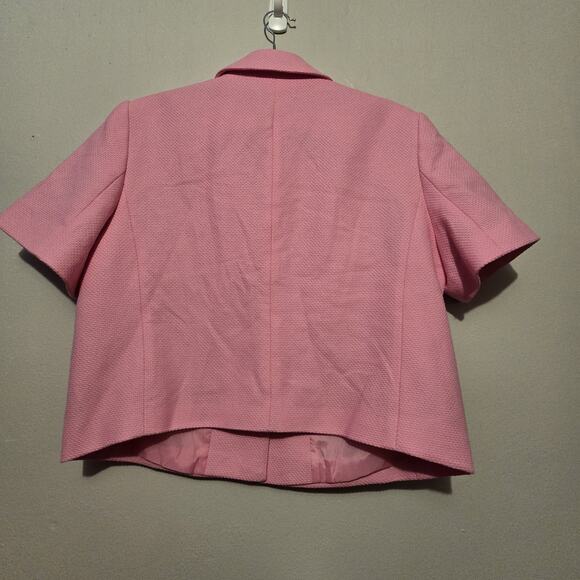 Talbots Texture Blazer Jacket Women 16 Pink Short Sleeve Cropped Coquette - Picture 9 of 10